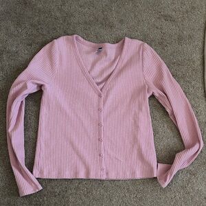 Pink Ribbed Button-Up Cardigan. Very lightweight